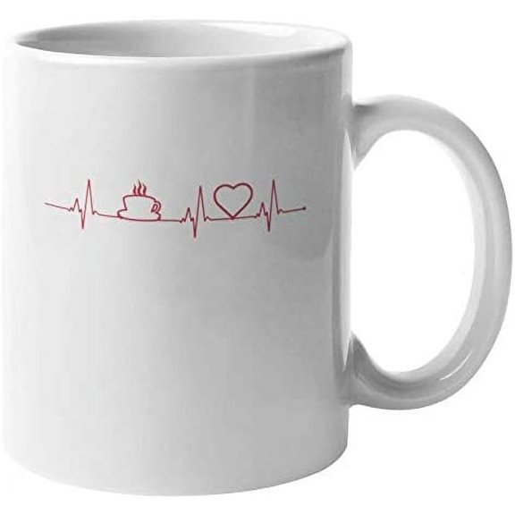 Cute Coffee Love Heartbeat Coffee & Tea Mug for Coffee Lovers or Drinkers (11oz)