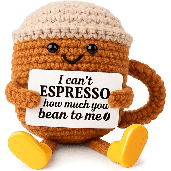Cute Coffee Lover Gift for Friend Couple Wife Husband, Positive Crochet Espresso Cup with Positive Card, Mothers Day Gifts for Mom, Birthday Graduation Gift for Her Him Girlfriend Boyfriend