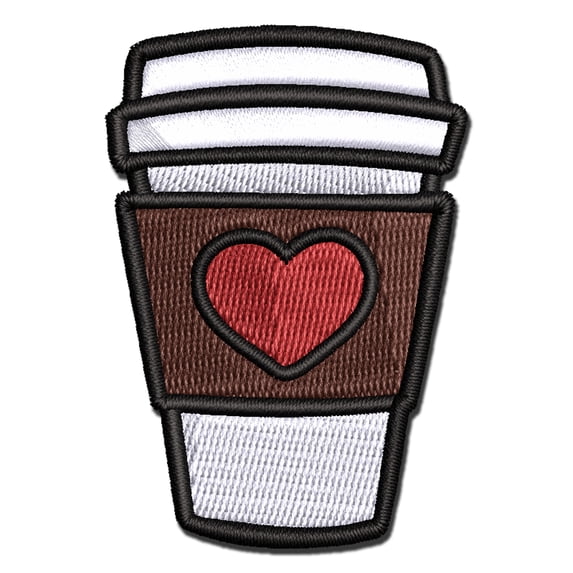 Cute Coffee Lover Traveling Mug Cup Tea Hot Chocolate Applique Multi-Color Embroidered Hook & Loop Patch - 3.5 Inch Large