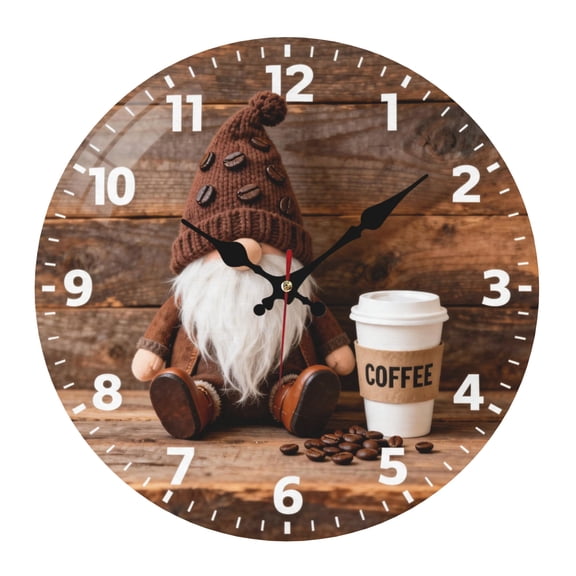 Cute Coffee Printing Wall Clock Modern 10 Inch Battery Operated Silent Non Ticking Small Analog Clock Decorative for Bedroom Kitchen Bathroom Office Home