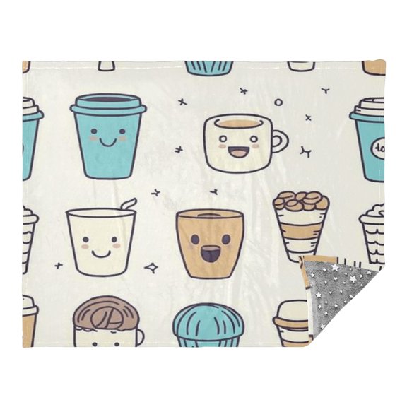 Cute Coffee and Desserts Pattern Camping Blankets Bed Throws and Cozy Travel Blanket Fluorescence 70x55in Double Sided
