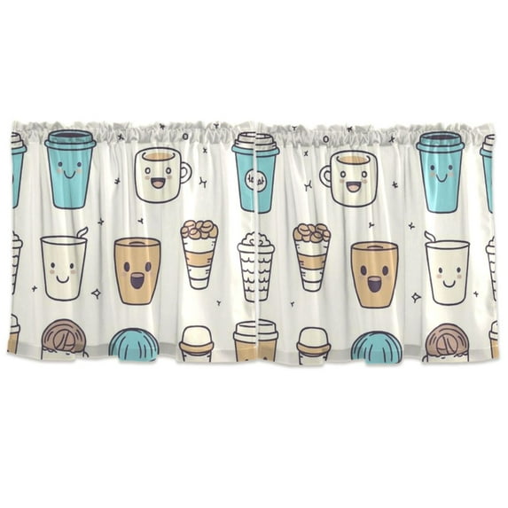 Cute Coffee and Desserts Pattern Tier Curtains for Kitchen 57x24 Inch Semi Sheer Light Filtering Half Window Curtains 2 Panels