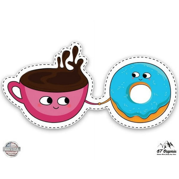 Cute Coffee and Donut - 5" Vinyl Sticker - For Car Laptop I-Pad - Waterproof Decal