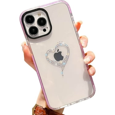 Cute Color Diamond for iPhone 13 Pro Max 6.7-inch Case, Glitter Rhinestone Love Heart Clear Soft TPU Silicone Camera Lens Protection Shockproof Bumper Cases Cover for Women Girls(Purple)