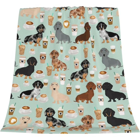 Cute Colored Coffee Dachshund Fleece Throw Blanket for Couch Chair Bed Women Men - Lightweight Plush Fuzzy Cozy Soft Blankets and Throws for Sofa Travel Camping, 50x40 inches