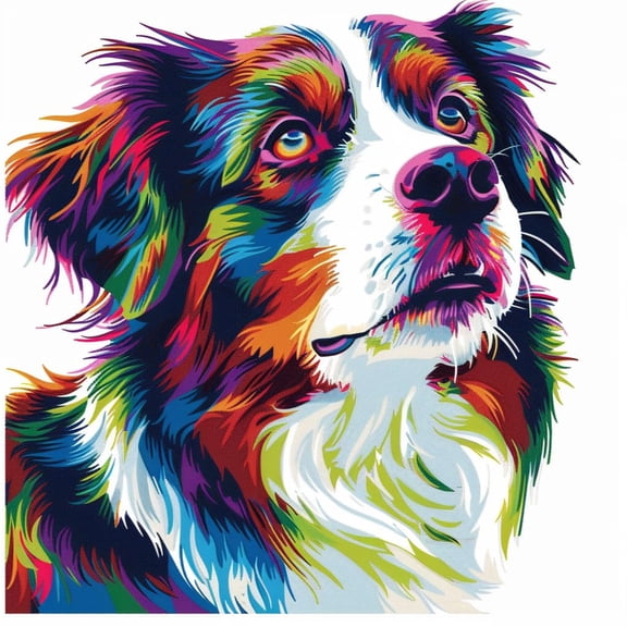 Cute Colorful Border Collie DIY 11CT Stamped Cross Stitch Kits for Beginners Easy Needlepoint Embroidery Counted Cross Stitch Art Craft for Wall Decoration 14x14inch(1)
