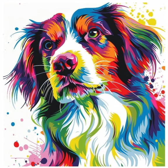 Cute Colorful Border Collie DIY 11CT Stamped Cross Stitch Kits for Beginners Easy Needlepoint Embroidery Counted Cross Stitch Art Craft for Wall Decoration 14x14inch(2)