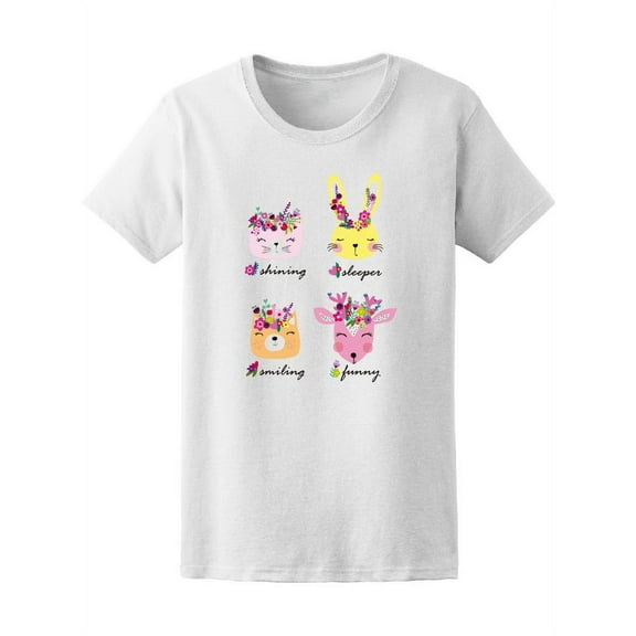 Cute Colorful Bunny Cat Deer T-Shirt Women -Image by Shutterstock, Female Large