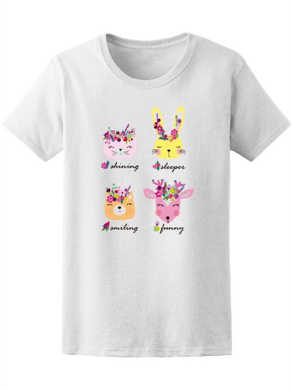 Cute Colorful Bunny Cat Deer T-Shirt Women -Image by Shutterstock, Female Large