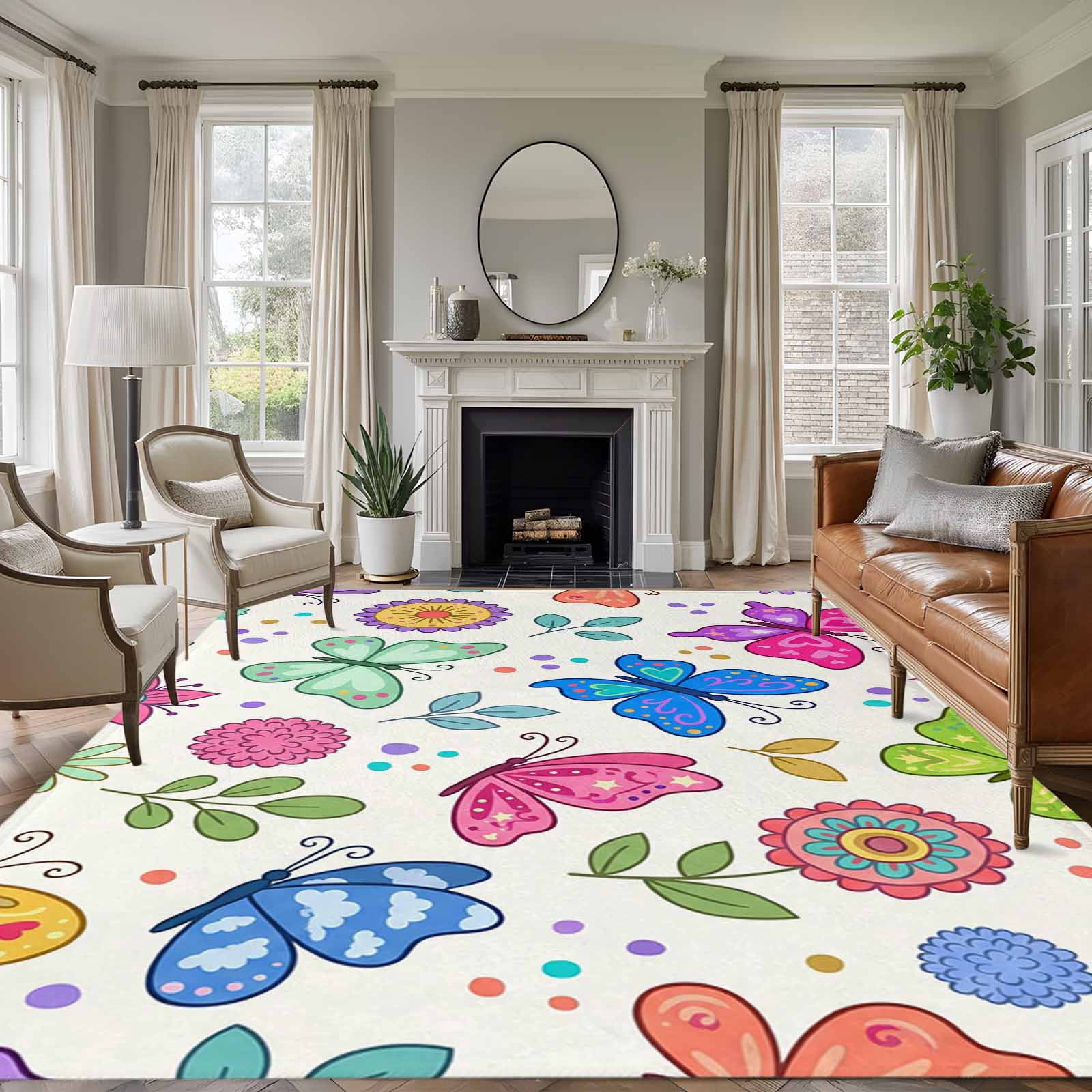Cute Colorful Rug Cute Colorful Butterflies Area Rugs 5'x7', Washable Small Throw Rugs ...