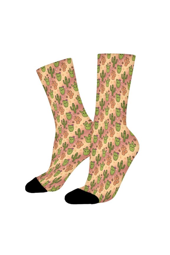 Cute Colorful Cactus Funny Novelty Crew Socks for Women Men Sports