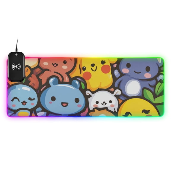 Cute Colorful Cartoon Animals Wireless Charging RGB Gaming Mouse Pad Large Keyboard Mat Rubber Base 13 Light Modes