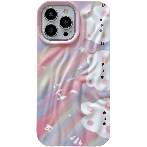 Cute Colorful Cartoon Bear Ice Cream Cat Rabbit Rainbow Smile Face Water Ripple Folds Phone Case Compatible with iPhone Case (Bear,iPhone 13)