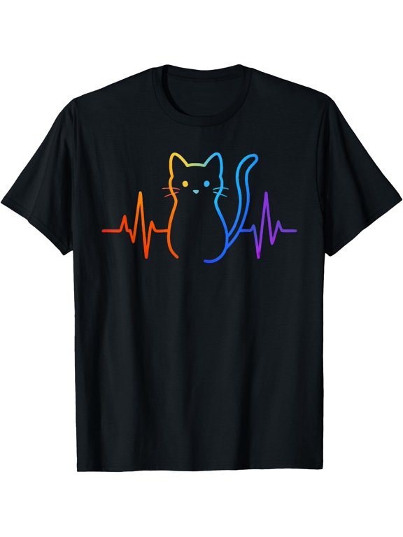 Cute Colorful Cat Heartbeat EKG T-Shirt