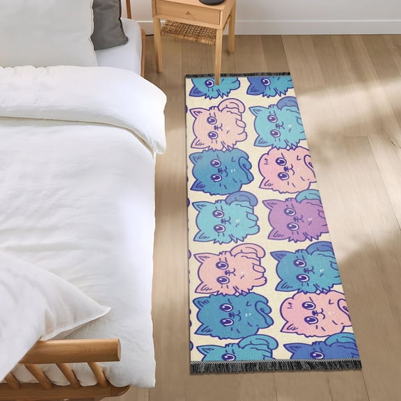 Cute Colorful Cat Runner Area Rug 2x6 Soft Non-Slip Washable Bedside Carpet for Hallway Bedroom Living Room Home Decor