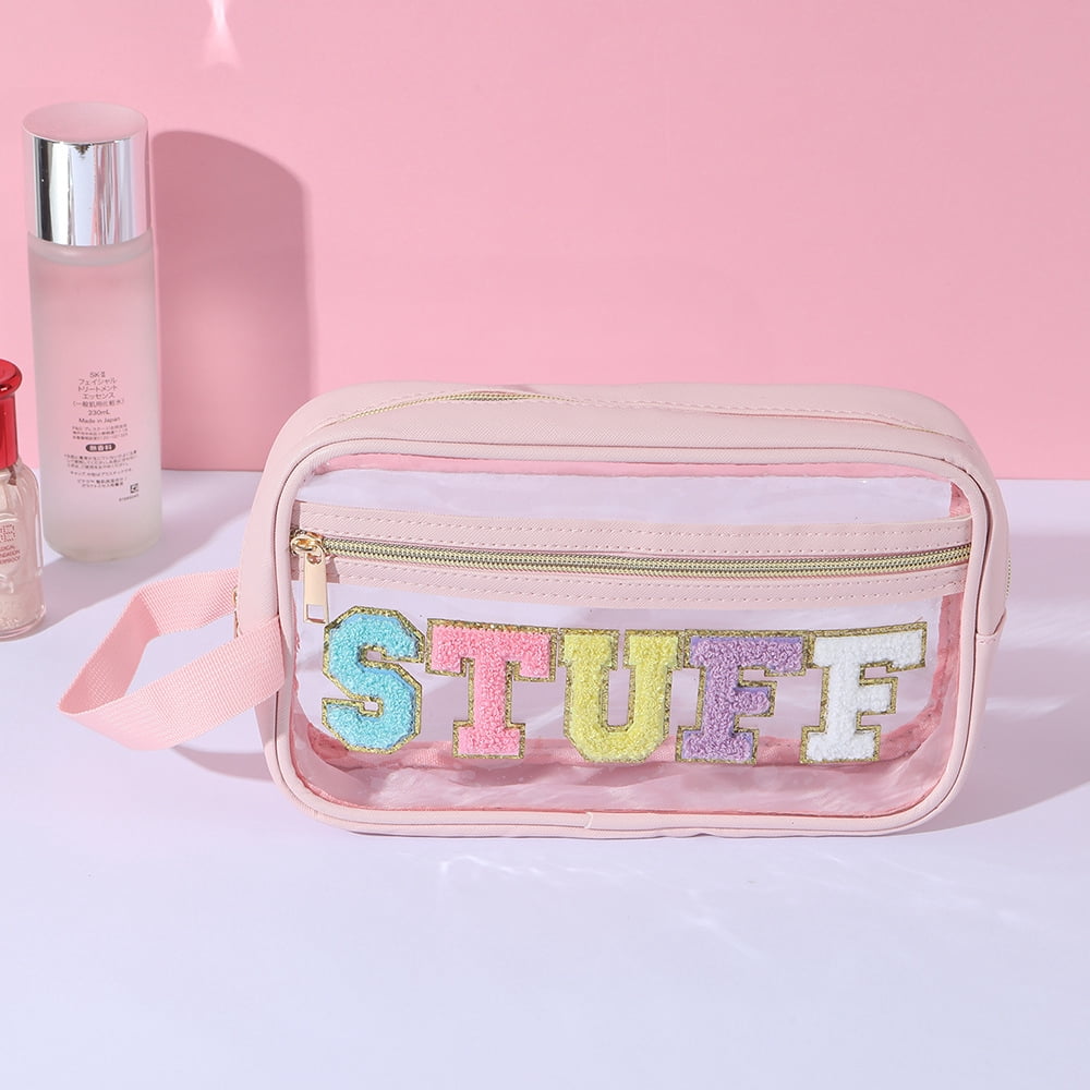 Cute Colorful Chenille Cosmetic Bag Transparent PVC Makeup Travel Toiletry Organizer
