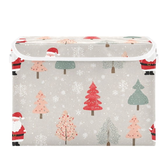 Cute Colorful Christmas Tree Santa Hand Painted Foldable Storage Bins with Lids Handles Collapsible Storage Containers Tote Boxes 16.5 x 12.6 x 11.8 inches