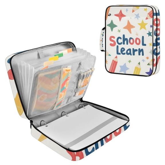Cute Colorful Crayon Pencils Stars Accordion File Organizer Expanding File Folder 3-Ring Binder Bag 500 Sheets A4 Size