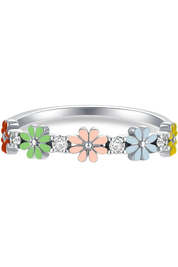Cute Colorful Daisy Ring to Daughter&Mom Aesthetic Sunflower Ring for Women You Are My Sunshine Flowers Stacking Rings for Women 925 Sterling Silver Ring Graduation Mother's Day Jewelry Gift