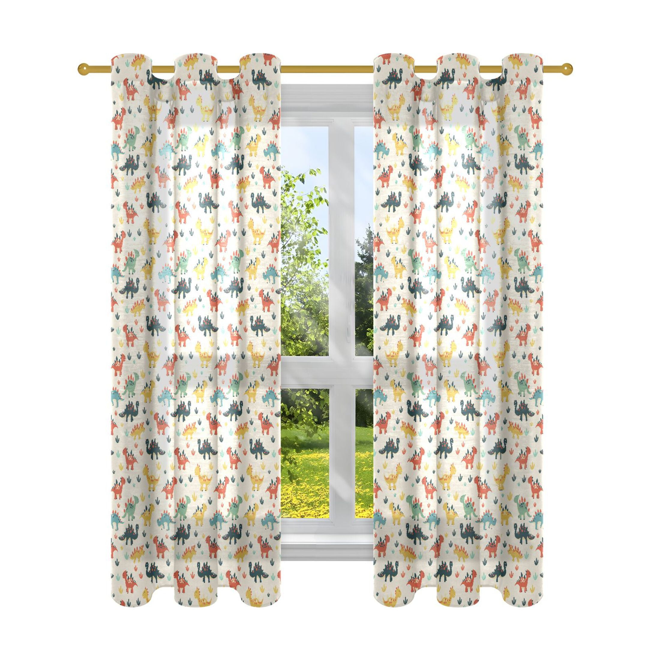 Cute Colorful Dinosaur Animal Sheer Curtains Grommet Drapes Light