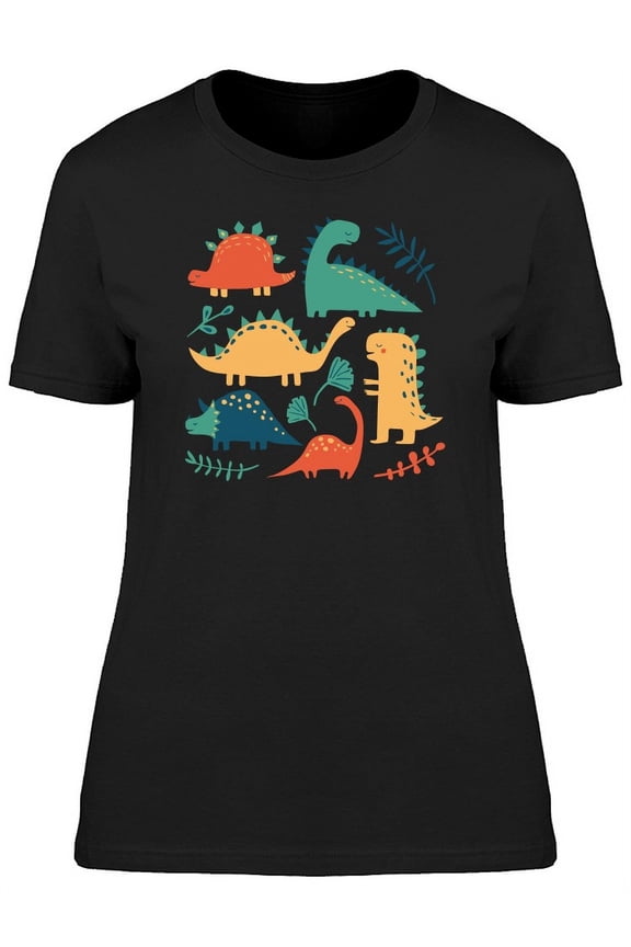 Cute Colorful Dinosaur Doodles T-Shirt Women -Image by Shutterstock, Female Small