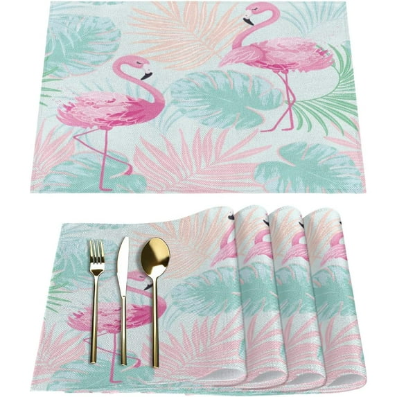 Cute Colorful Flamingos Placemats Set of 4 Rectangle Table Mats Washable Heat-Resistant Place Mat for Kitchen Dining Table Decor Indoor Outdoor