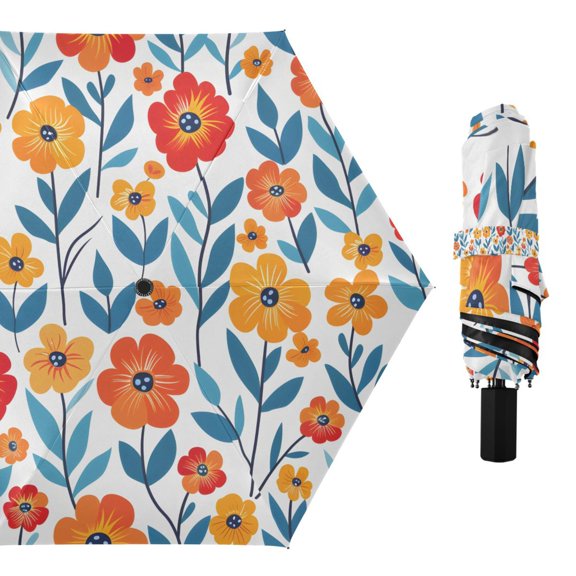 Cute Colorful Floral Flower Compact Sun Umbrella Windproof Travel Umbrellas for Rain Strong Portable UV Protection