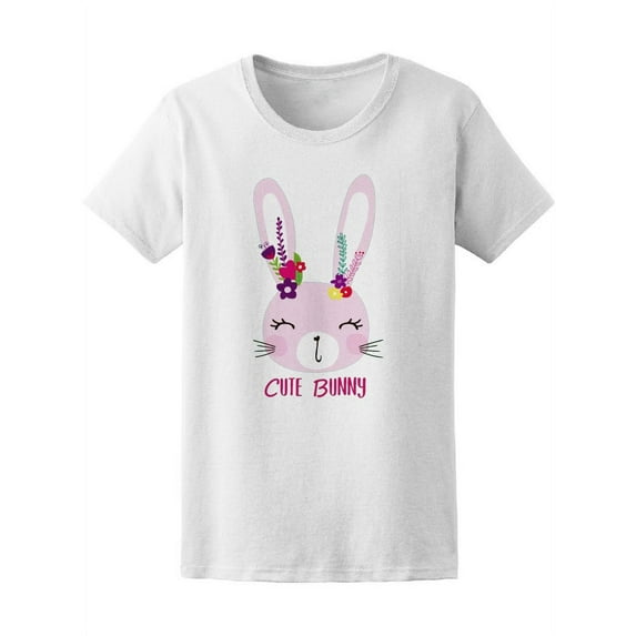 Cute Colorful Floral Happy Bunny T-Shirt Women -Image by Shutterstock, Female Large