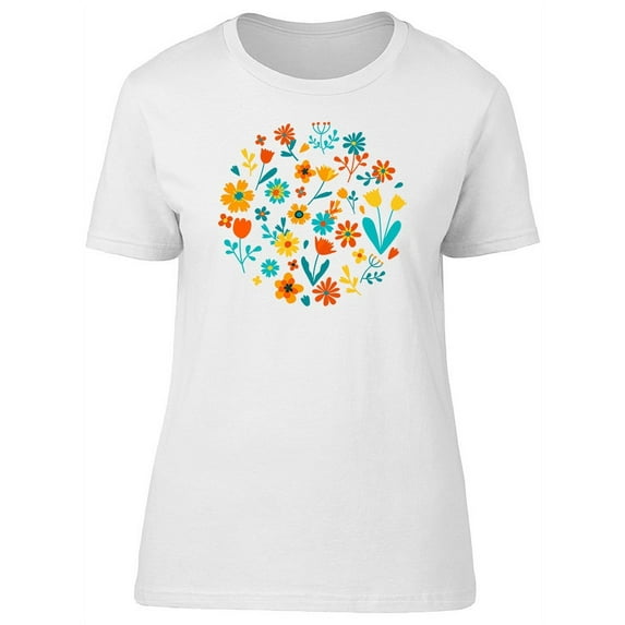 Cute Colorful Flower Doodles T-Shirt Women -Image by Shutterstock, Female Small