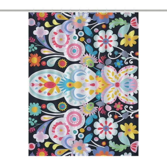 Cute Colorful Flower Shower Curtains - Bath Shower Curtain Set with 12 Hooks for Adults Kids Bathroom Decor Accessories