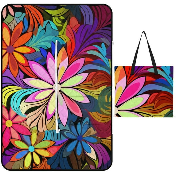 Cute Colorful Flower Waterproof Picnic Blanket with Foldable Zipper, Suitable for Outdoor Use, Suitable for Travel, Camping, Beaches, Parks, Grasslands, Picnic Blanket Accessories