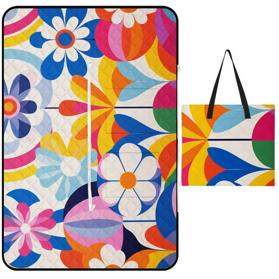 Cute Colorful Flower Waterproof Picnic Blanket with Foldable Zipper, Suitable for Outdoor Use, Suitable for Travel, Camping, Beaches, Parks, Grasslands, Picnic Blanket Accessories