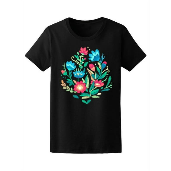 Cute Colorful Flowers Adornment T-Shirt Women -Image by Shutterstock, Female Large
