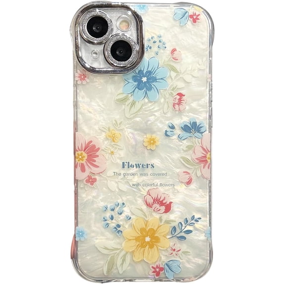 Cute Colorful Flowers Shell Texture Phone Case Compatible with iPhone Case (Yellow,iPhone 15 Pro Max)