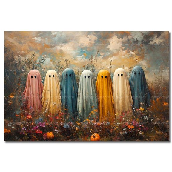 Cute Colorful Ghost Poster, Witchy Dark Cottagecore, Fantasy Picture, Spooky Whimsical Halloween, Seasonal Living Room And Home Decor
