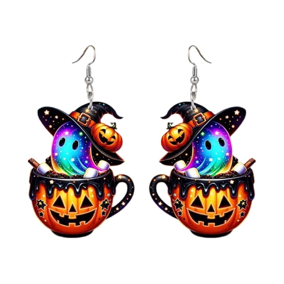 Cute Colorful Halloween Cat Ghost Drop Earrings 1 Pair 2.09 Inch for Women, Fun Ghost Cat Dangle Earring Jewelry Gift for Ladies Halloween Party and Daily Wear Accessories, Jewelry Accessories