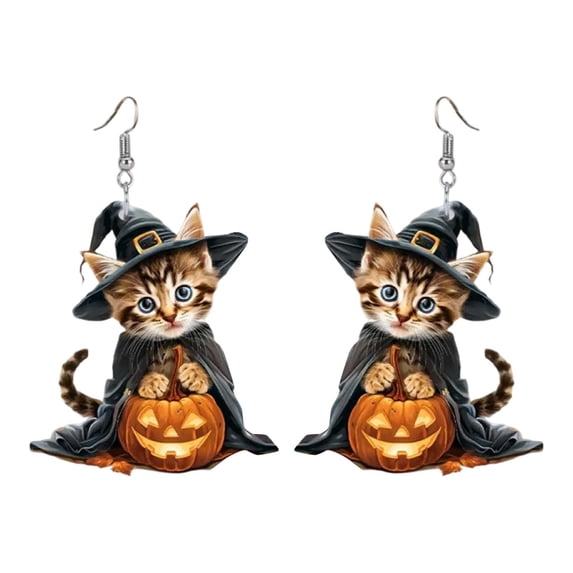 Cute Colorful Halloween Cat Ghost Drop Earrings 1 Pair 2.09 Inch for Women, Fun Ghost Cat Dangle Earring Jewelry Gift for Ladies Halloween Party and Daily Wear Accessories, Jewelry Accessories