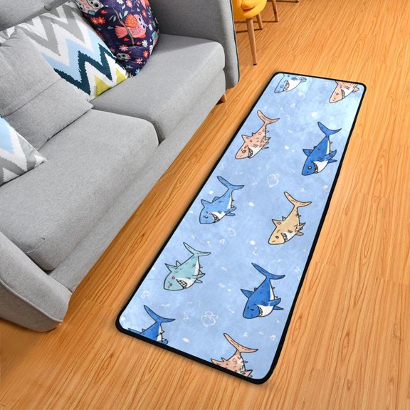 Cute Colorful Happy Sharks Long Floor Mat Runner Rug Area Mat Noise Reduction Water Absorbent Non-Slip 72" x 24"
