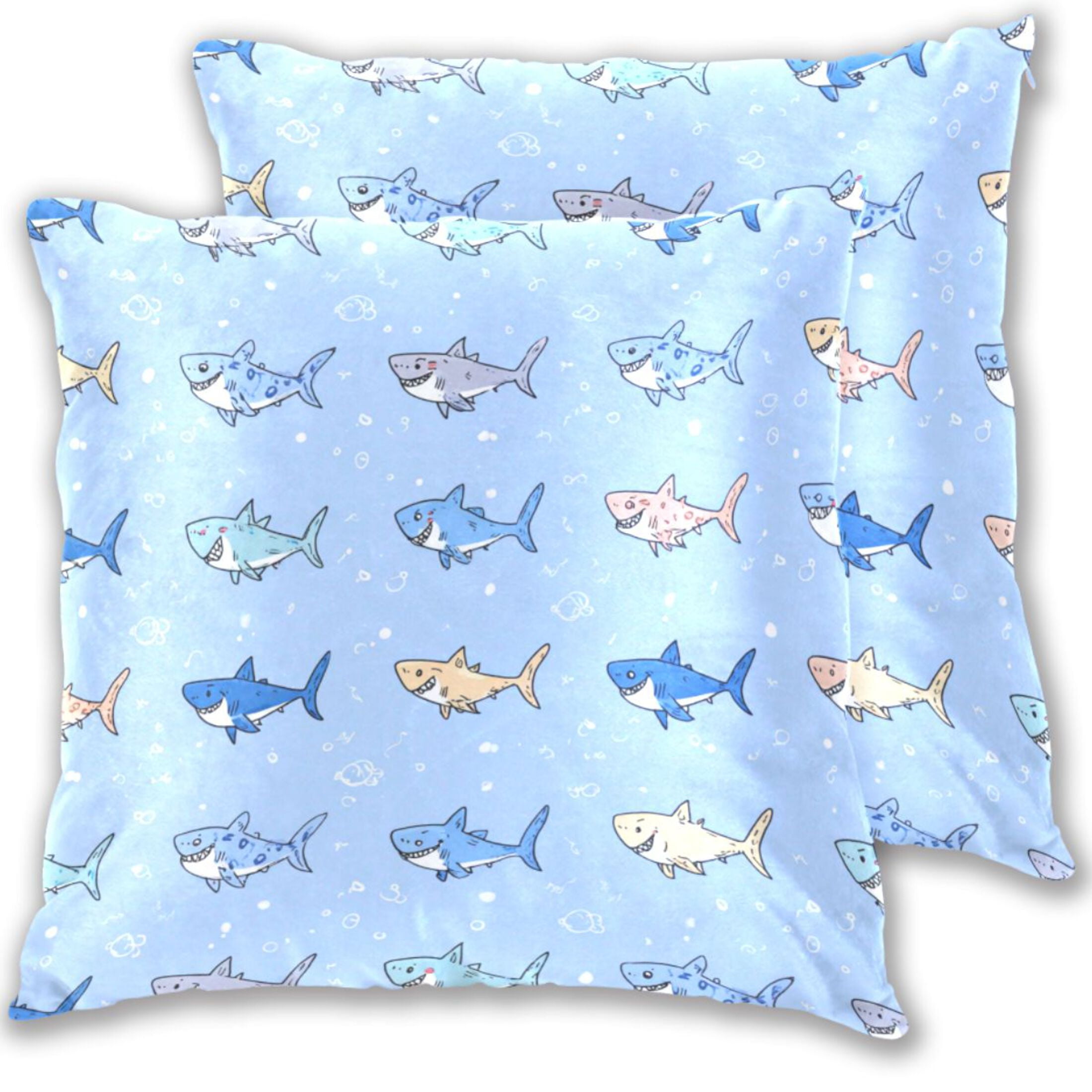 Cute Colorful Happy Sharks Throw Pillow Covers Pillowcases 18 x 18 Inch