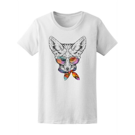 Cute Colorful Hipster Fennec Fox T-Shirt Women -Image by Shutterstock, Female Large