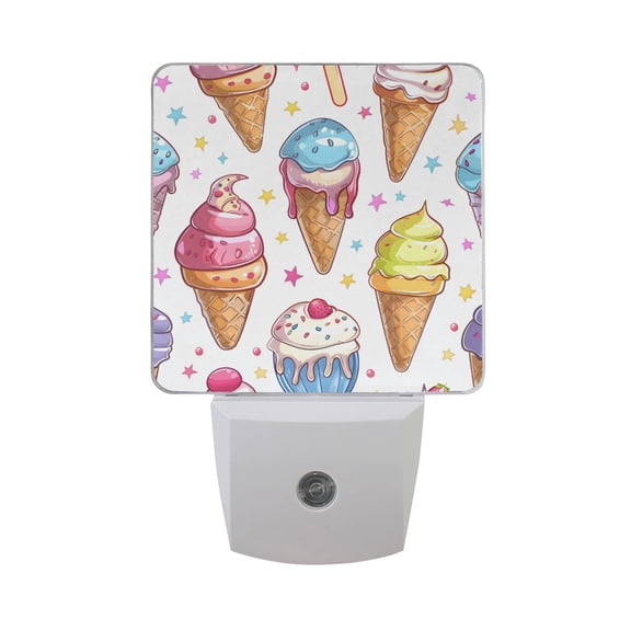 Cute Colorful Ice Cream Stars Summer LED Night Light with Smart Sensor Plug Into Wall Dusk to Dawn 2 packs