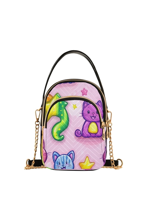 Cute Colorful Kitten Women's Crossbody Handbags Leather Crossbody Bags Fanny Pack Chest Bag for Travel