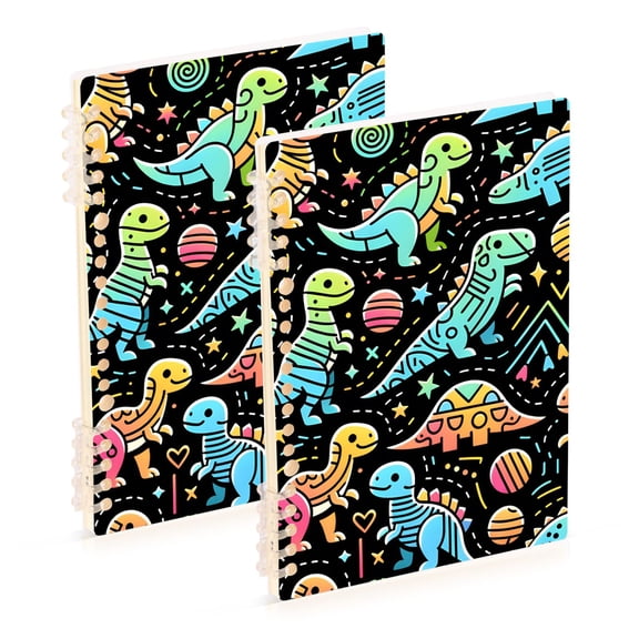 Cute Colorful Line Dinosaurs Ring Binder Notebook Journey Note Diary College Ruled Spiral Notebook Study Loose Leaf Paper A5 60 Pages