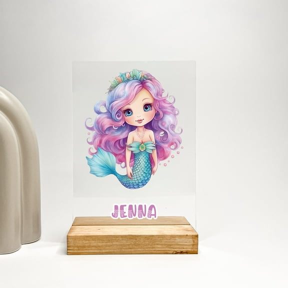 Cute Colorful Little Mermaid Magical Princess Girls Kids Room Decor Custom Name Night Light Up LED Personalized 16 Color Options Great Gift