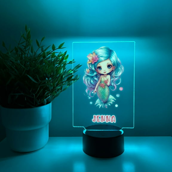 Cute Colorful Little Mermaid Magical Princess Girls Kids Room Decor Custom Name Night Light Up LED Personalized 16 Color Options Great Gift