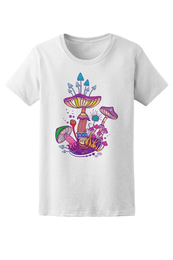 Cute Colorful Mushroom Land T-Shirt Women -Image by Shutterstock, Female Large