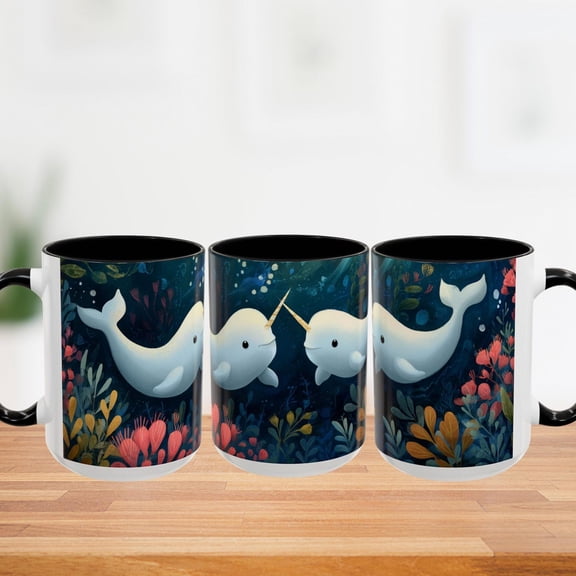 Cute Colorful Narwhal Coffee Ceramic Mug, Scuba Diver Gifts, Beach House Decor, Beach Mug