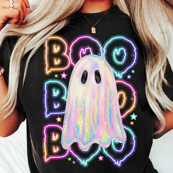 Cute Colorful Neon Boo Ghost T-shirt, Iridescent Ghost Boo Shirt, Neon Halloween Shirt, Boo Ghost Shirt 200618