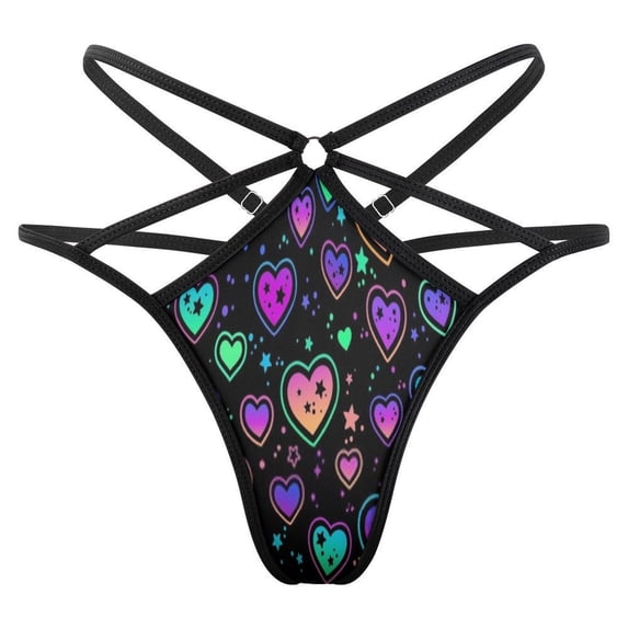Cute Colorful Pattern with Hearts Open Type Women's Panties Crotch Opening G-strings Thongs Lingeries Underwear