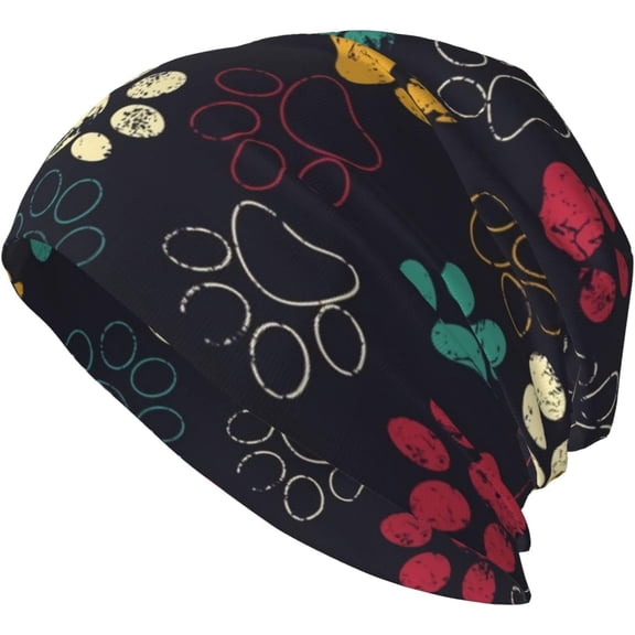 Cute Colorful Paw Print Baggy Slouchy Beanie Chemo Hat Cancer Headwear Knitted Hats Scarf Nightcap for Women Men